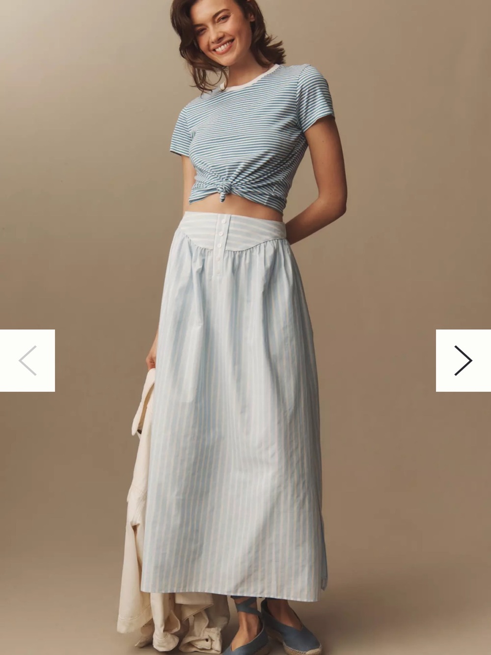 Maeve by Mare Mare Light Blue & White Striped Maxi Skirt